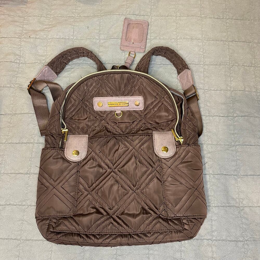 Adrienne Vittadini Quilted Brown Nylon Backpack